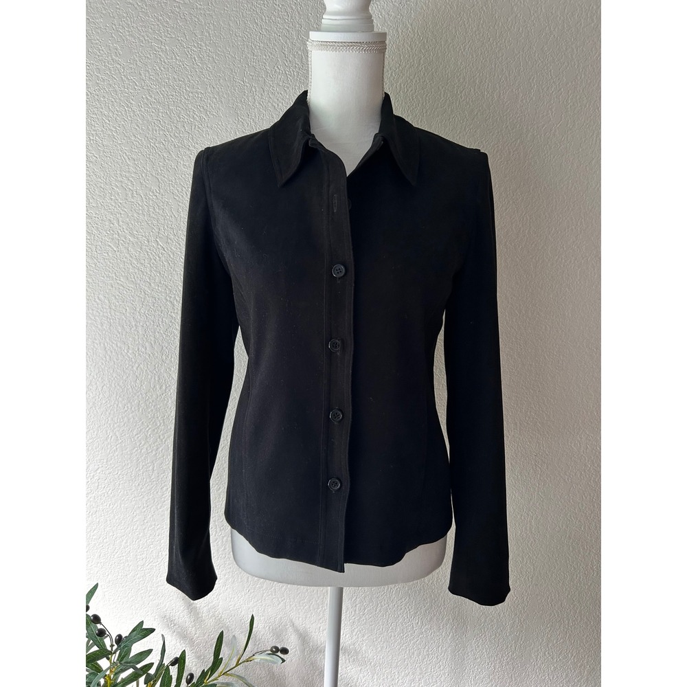 Casual Corner Annex Black Button Down Shirt Jacket Women Size 2 Stretch Lined